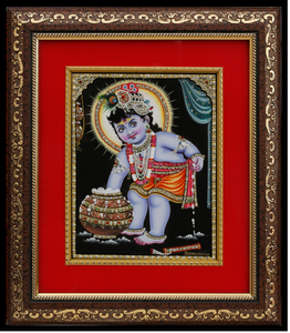 Baby Krishna Makhan Chor Tanjore,Gold Art Painting