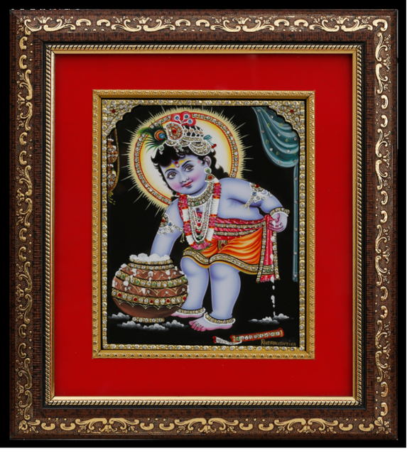 Baby Krishna Makhan Chor Tanjore,Gold Art Painting