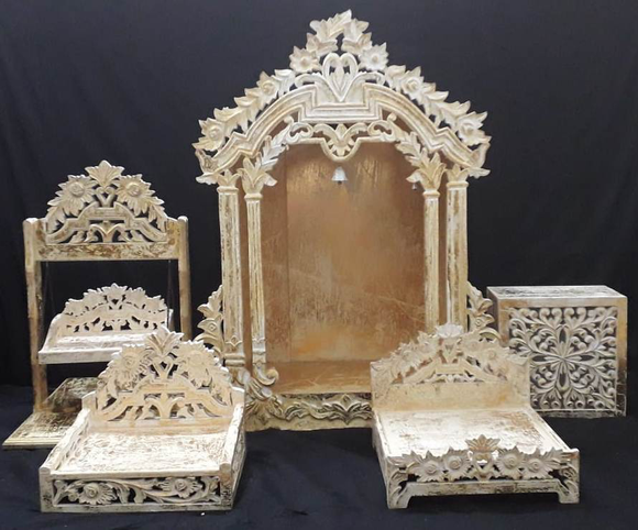 Wooden White, Golden Flower Mandir(Temple) Set