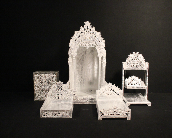 Wooden White, Silver Flower Mandir(Temple) Set